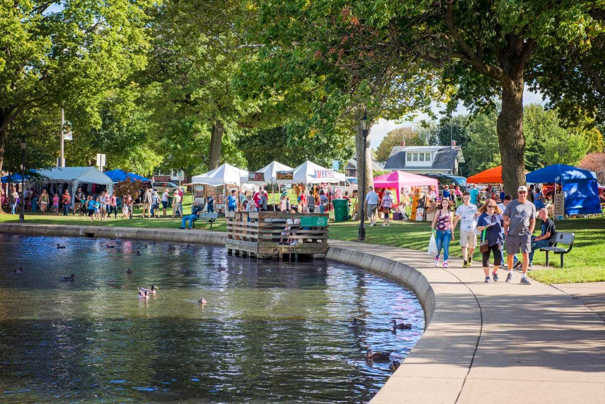 Booths set up at Art in the Park at Pekin's Mineral Springs Park